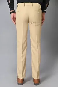 Stylish Beige Cotton Blend Regular Fit Formal Trousers For Men-thumb1