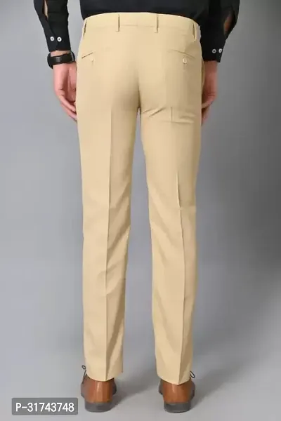 Stylish Beige Cotton Blend Regular Fit Formal Trousers For Men-thumb2