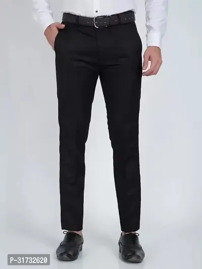 Stylish Black Cotton Blend Formal Trousers For Men-thumb0