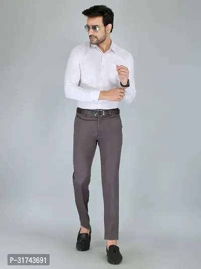 Stylish Grey Cotton Blend Regular Fit Formal Trousers For Men