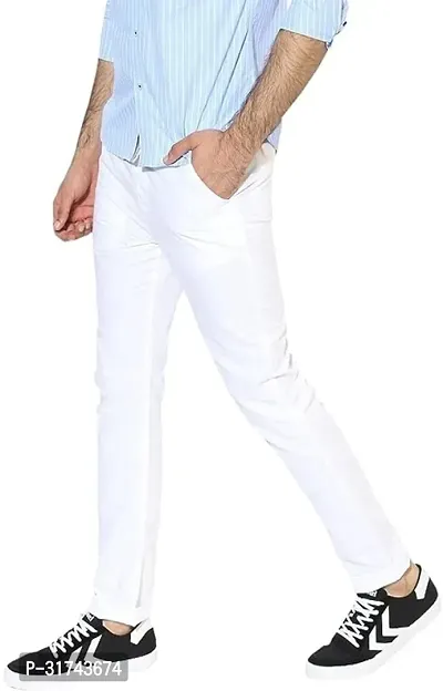 Stylish White Cotton Blend Regular Fit Formal Trousers For Men-thumb3