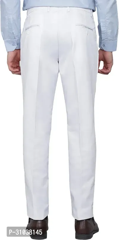 Stylish White Cotton Blend Solid Regular Fit Trouser For Men-thumb2