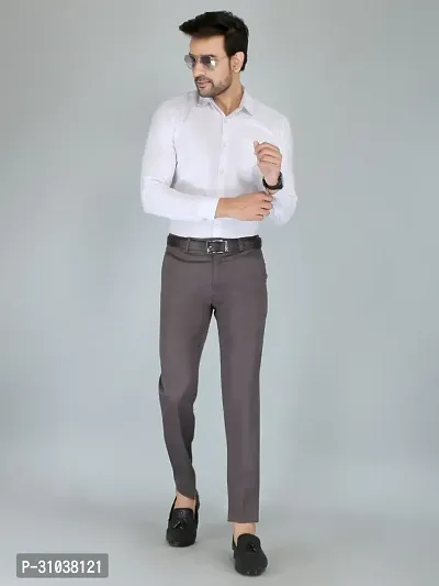 Stylish Grey Cotton Blend Solid Regular Fit Trouser For Men-thumb0