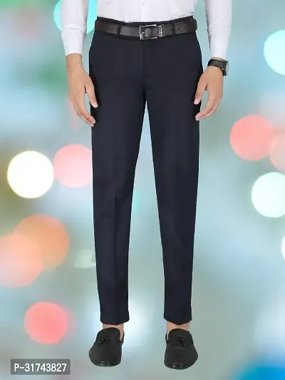 Stylish Blue Cotton Blend Regular Fit Formal Trousers For Men