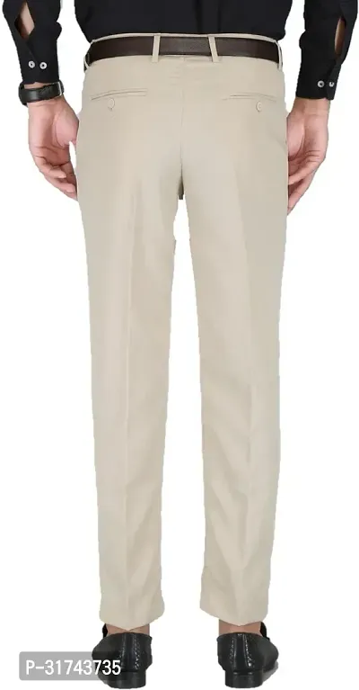 Stylish Beige Cotton Blend Regular Fit Formal Trousers For Men-thumb2