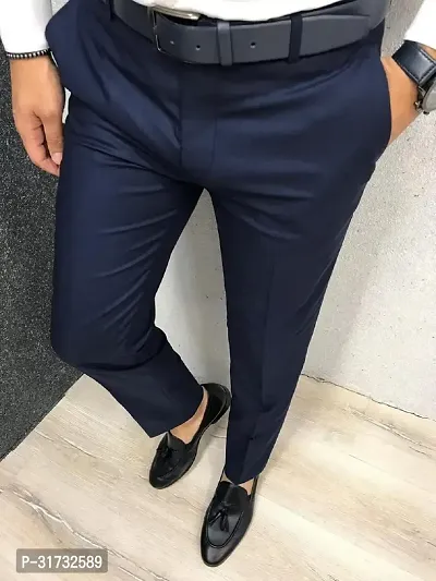 Stylish Blue Cotton Blend Formal Trousers For Men