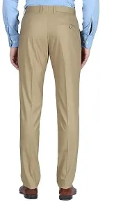 Stylish Beige Cotton Blend Regular Fit Formal Trousers For Men-thumb1