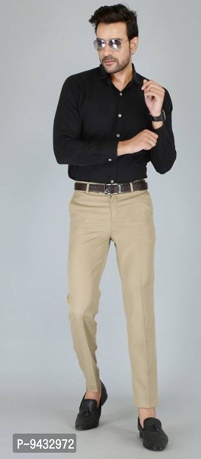 Classic Cotton Blend Solid Formal Trousers for Men-thumb0
