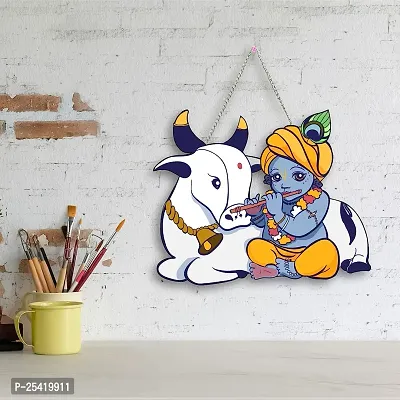 Shree Krishna with dedicated wooden wall hanging-thumb0