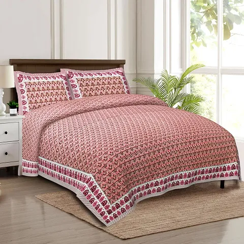 Pringted Cotton Double Bedsheet with 2 Pillow Cover