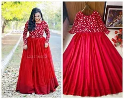 sfKanjari Womens Gown Net Model One Piece Maxi Long Dress for Girls Traditional Full Length Anarkali Long Frock for Women Readymade Full Stitched Gown (XX-Large, Red)-thumb2