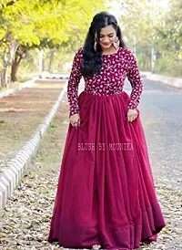 Womens Gown Net Model One Piece Maxi Long Dress for Girls Traditional Full Length Anarkali Long Frock for Women Readymade Full Stitched Gown (XX-Large, Maroon)-thumb1