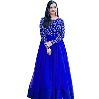 sfKanjari Womens Gown Net Model One Piece Maxi Long Dress for Girls Traditional Full Length Anarkali Long Frock for Women Readymade Full Stitched Gown (XX-Large, Blue)-thumb4