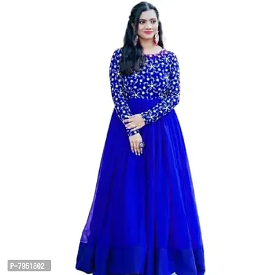 sfKanjari Womens Gown Net Model One Piece Maxi Long Dress for Girls Traditional Full Length Anarkali Long Frock for Women Readymade Full Stitched Gown (XX-Large, Blue)-thumb5