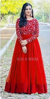 sfKanjari Womens Gown Net Model One Piece Maxi Long Dress for Girls Traditional Full Length Anarkali Long Frock for Women Readymade Full Stitched Gown (XX-Large, Red)-thumb1