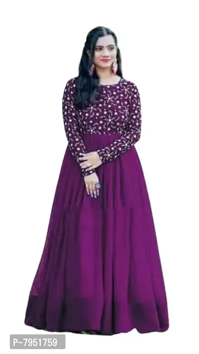 sfKanjari Womens Gown Net Model One Piece Maxi Long Dress for Girls Traditional Full Length Anarkali Long Frock for Women Readymade Full Stitched Gown (X-Large, Purple)-thumb0