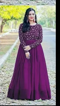 sfKanjari Womens Gown Net Model One Piece Maxi Long Dress for Girls Traditional Full Length Anarkali Long Frock for Women Readymade Full Stitched Gown (X-Large, Purple)-thumb1