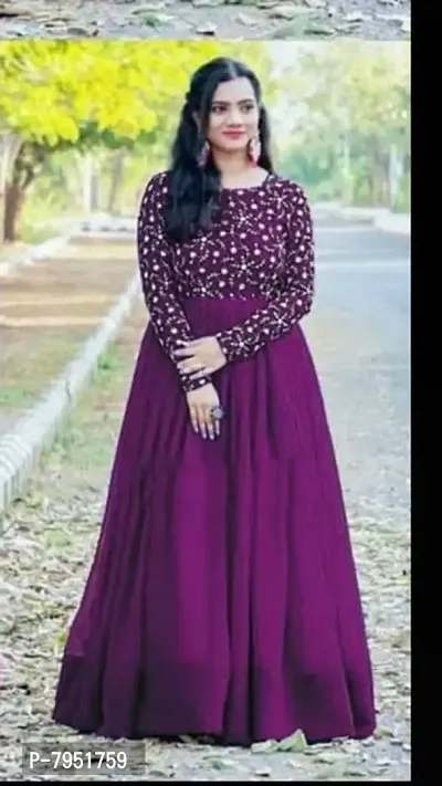 sfKanjari Womens Gown Net Model One Piece Maxi Long Dress for Girls Traditional Full Length Anarkali Long Frock for Women Readymade Full Stitched Gown (X-Large, Purple)-thumb2