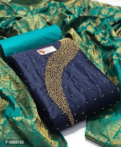 Beautiful Silk Cotton Unstitched Dress Material With Dupatta-thumb0