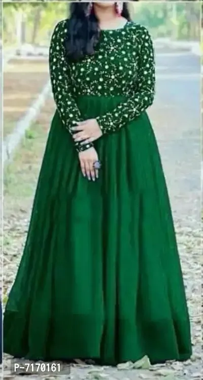 Stylish Green Heavy Georgette Silk Embroidered Stitched Ethnic Gown For Women-thumb0