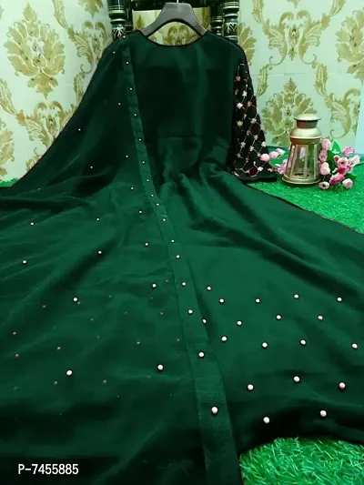 Reliable Green Heavy Georgette Silk Embroidered Gown with Dupatta Set For Women-thumb2