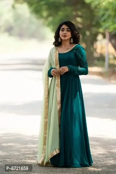Green Georgette Ethnic Gowns For Women