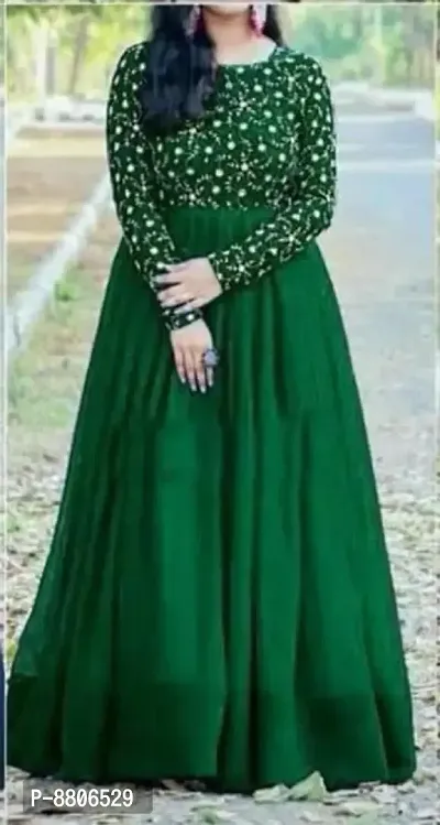 Green Georgette Ethnic Gowns For Women