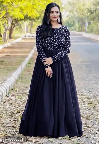 Navy Blue Georgette Ethnic Gowns For Women-thumb0