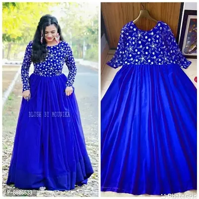Blue Georgette Ethnic Gowns For Women