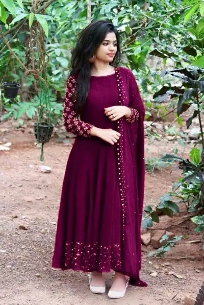 Attractive Georgette Gown For Women With Dupatta