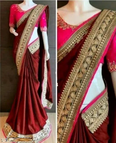 Vichitra Slik Lace Border Sarees with Embroidered Blouse Piece