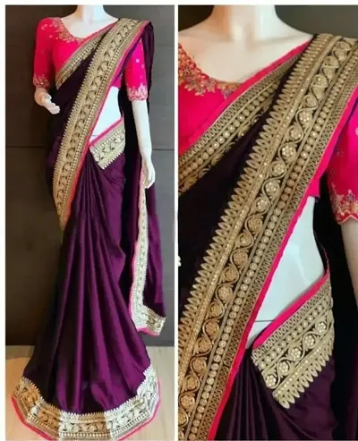 Vichitra Slik Lace Border Sarees with Embroidered Blouse Piece