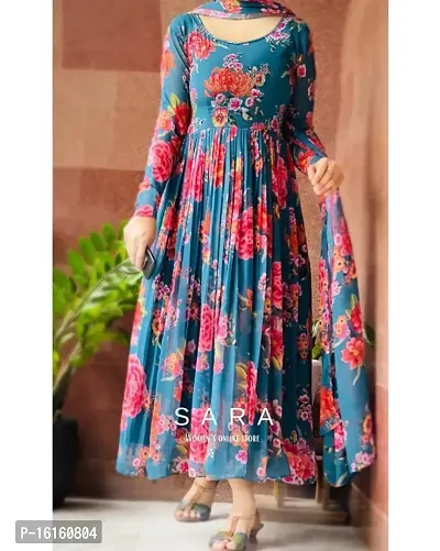 Attractive Georgette Gowns for Women Inner With Ethnic Belt