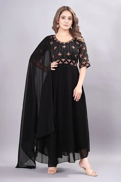 Attractive Georgette Gowns for Women With Dupatta Ethnic Belt