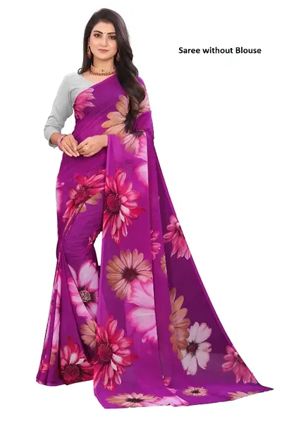 Georgette Floral Print Partywear Sarees without Blouse