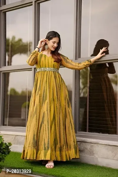 Attractive Sibori Georgette Gowns for Women with Ethnic Belt and  without Dupatta
