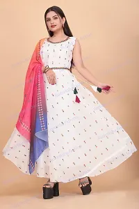 Attractive Chanderi Cotton Gowns For Women With Sleeve(inside) with printed Dupatta-thumb4