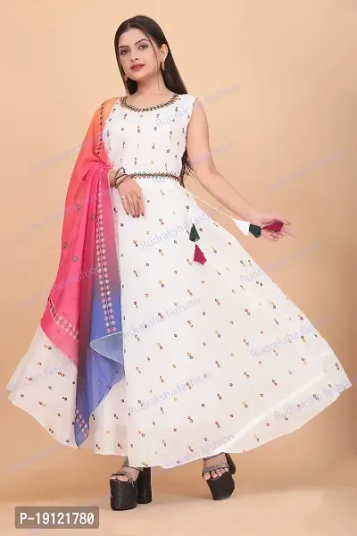Attractive Chanderi Cotton Gowns For Women With Sleeve(inside) with printed Dupatta-thumb5