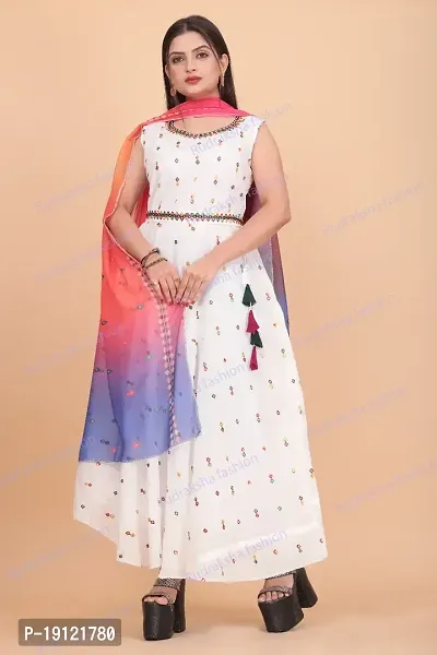 Attractive Chanderi Cotton Gowns For Women With Sleeve(inside) with printed Dupatta-thumb2