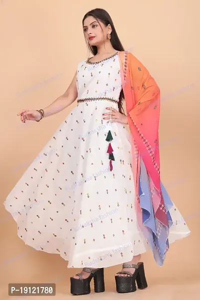 Attractive Chanderi Cotton Gowns For Women With Sleeve(inside) with printed Dupatta-thumb3