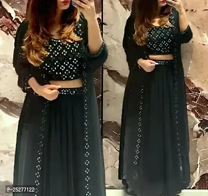 Attractive Black Georgette  Gowns  for Women With Inner Coti