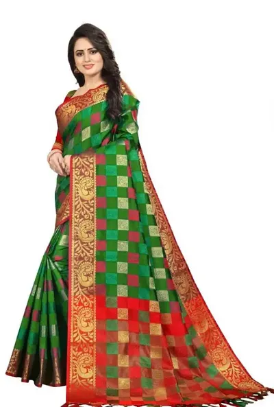Trendy Cotton Silk Checked Sarees with Blouse Piece