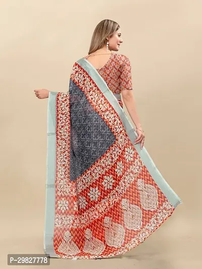 Beautiful Linen Printed Saree With Blouse Piece-thumb3