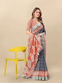 Beautiful Linen Printed Saree With Blouse Piece-thumb3