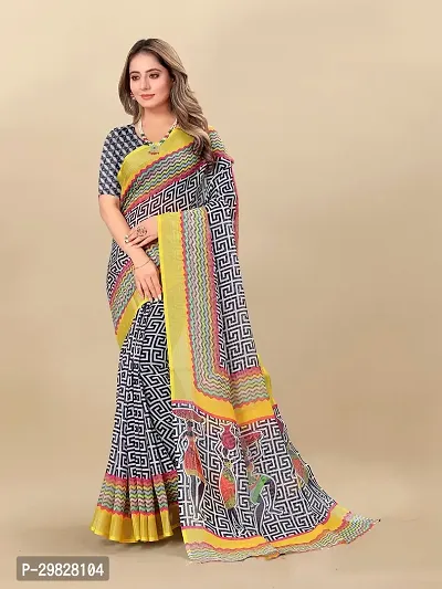 Beautiful Linen Printed Saree With Blouse Piece-thumb0