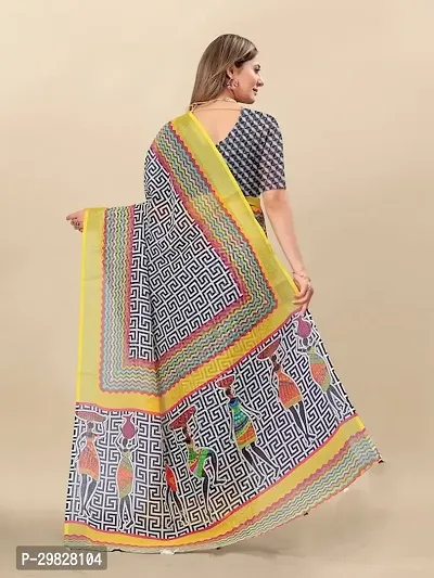 Beautiful Linen Printed Saree With Blouse Piece-thumb3