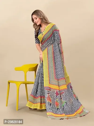 Beautiful Linen Printed Saree With Blouse Piece-thumb4