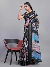 Beautiful Linen Printed Saree With Blouse Piece-thumb1