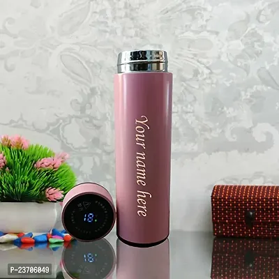 HNA GIFTING Customized/Personalized Stainless Steel Water Bottle with Smart LCD Touch Screen, Keep Cold 500 ml (Pink) (Pack of 1)-thumb0