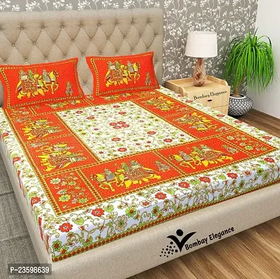 Jaipuri Cotton King Size Double Bed Sheet 2 Pillow Covers-thumb0